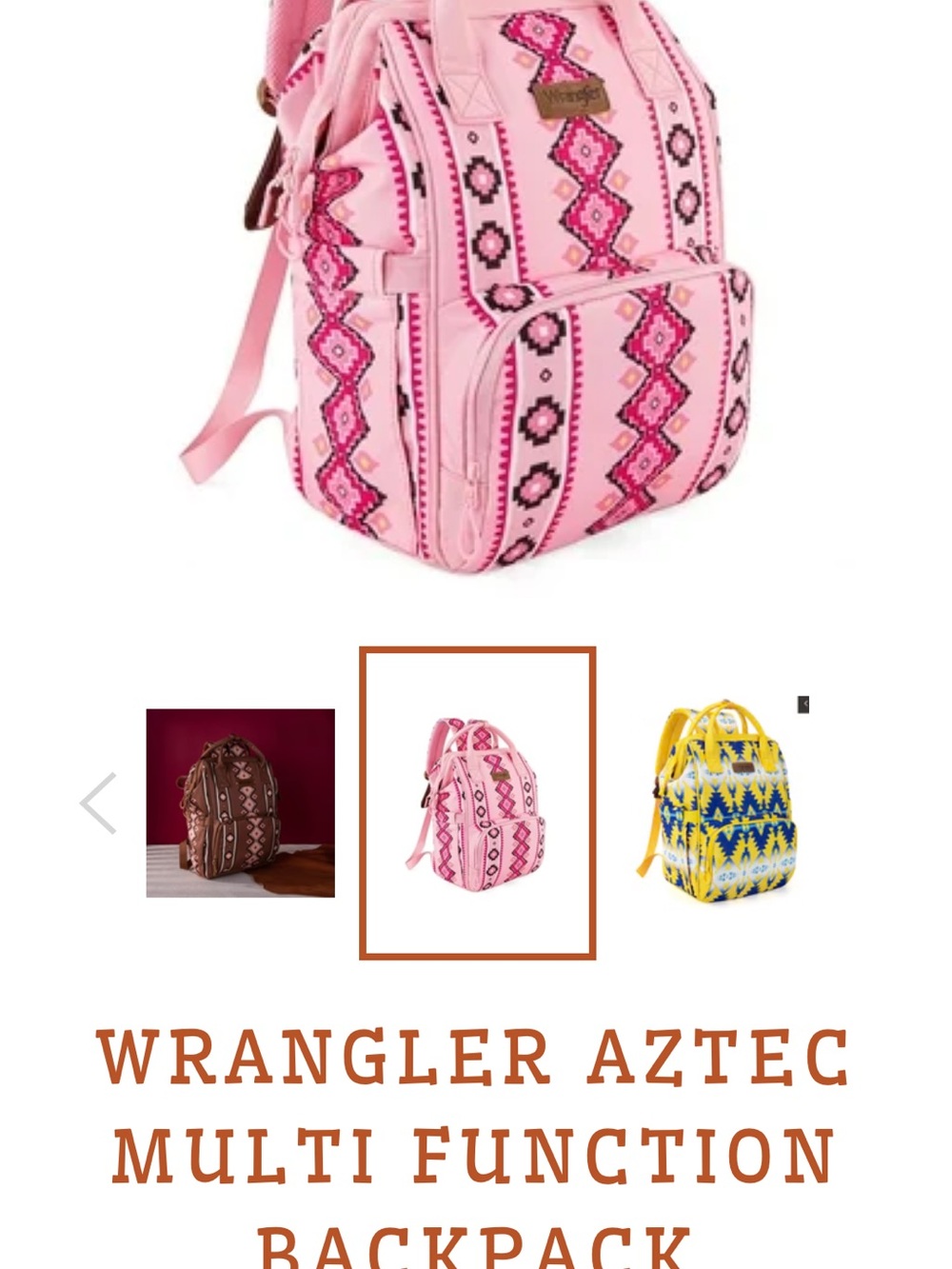Wrangler Pink canvas Aztec-Print Women's Backpack/ Baby bag - Picture 10 of 11